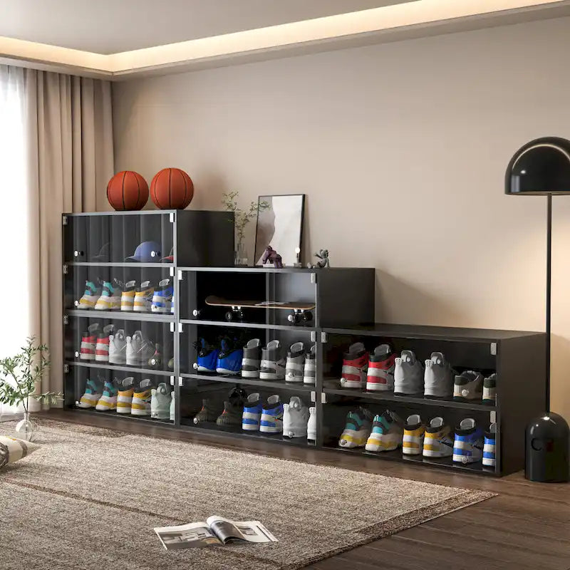 Glass-Door Shoe Storage Cabinet with RGB Lighting