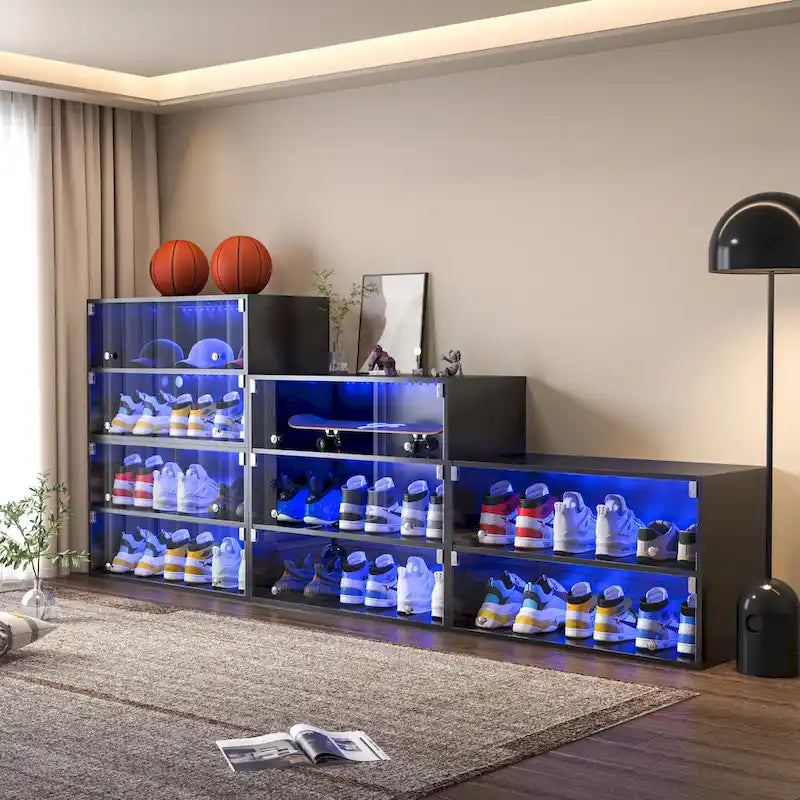 Glass-Door Shoe Storage Cabinet with RGB Lighting