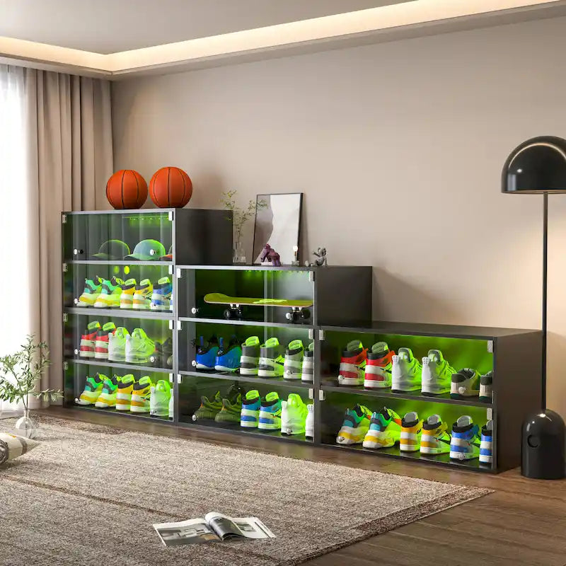 Glass-Door Shoe Storage Cabinet with RGB Lighting