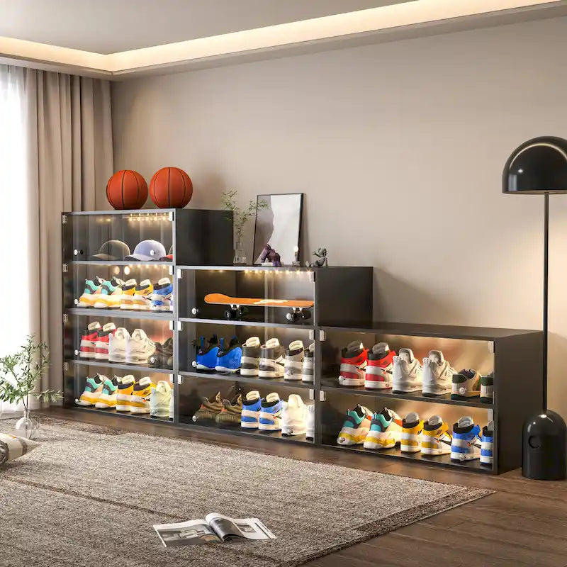 Glass-Door Shoe Storage Cabinet with RGB Lighting