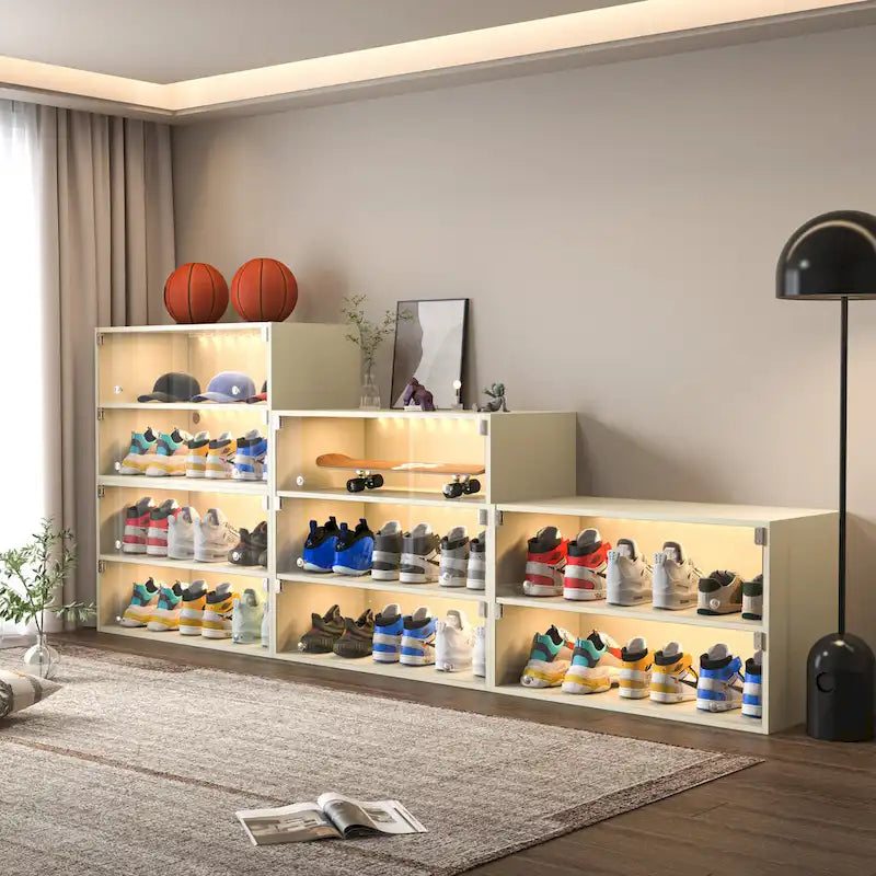Glass-Door Shoe Storage Cabinet with RGB Lighting