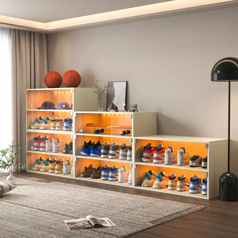 Glass-Door Shoe Storage Cabinet with RGB Lighting