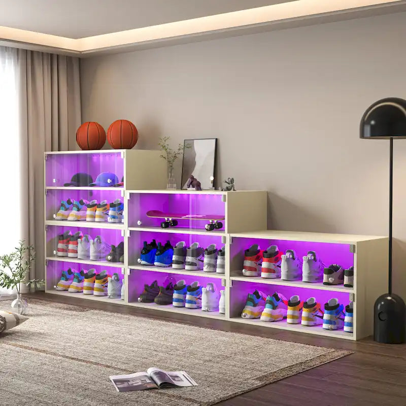 Glass-Door Shoe Storage Cabinet with RGB Lighting