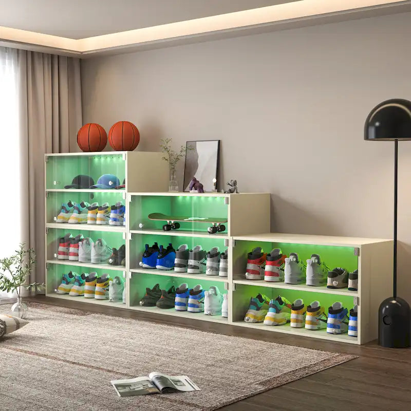 Glass-Door Shoe Storage Cabinet with RGB Lighting