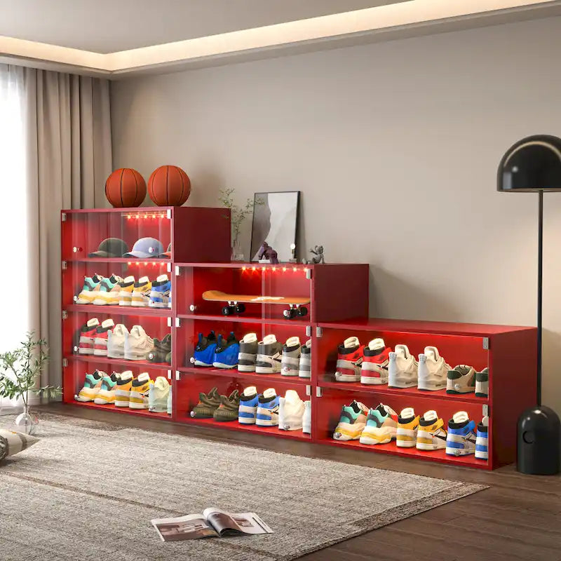 Glass-Door Shoe Storage Cabinet with RGB Lighting