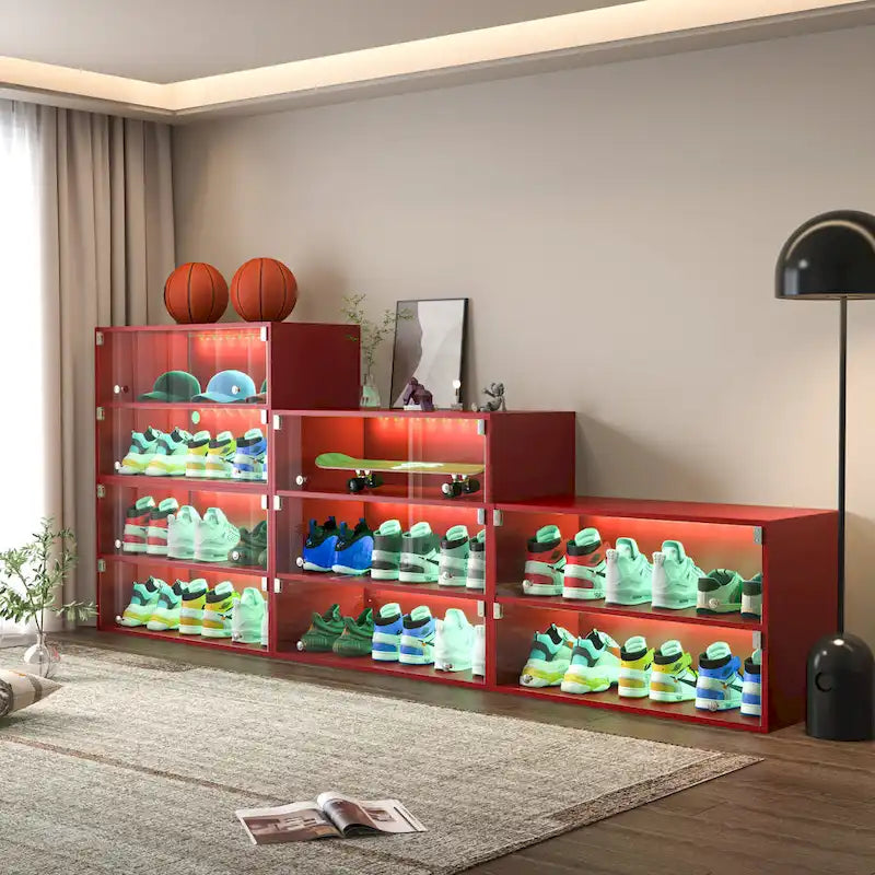 Glass-Door Shoe Storage Cabinet with RGB Lighting