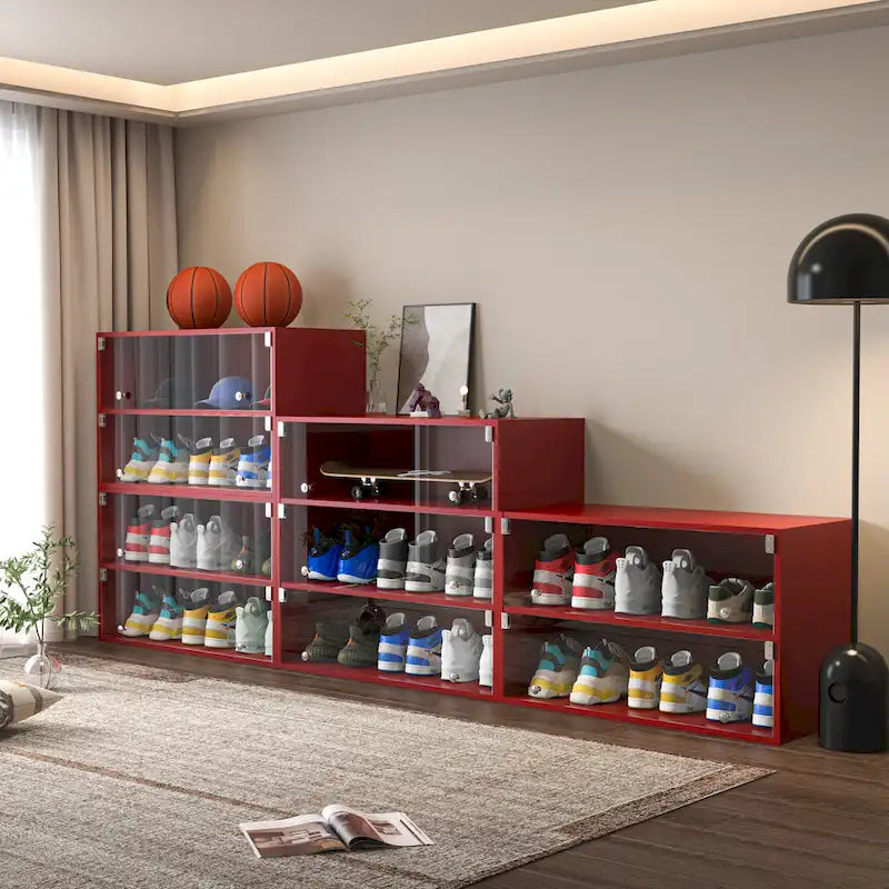 Glass-Door Shoe Storage Cabinet with RGB Lighting