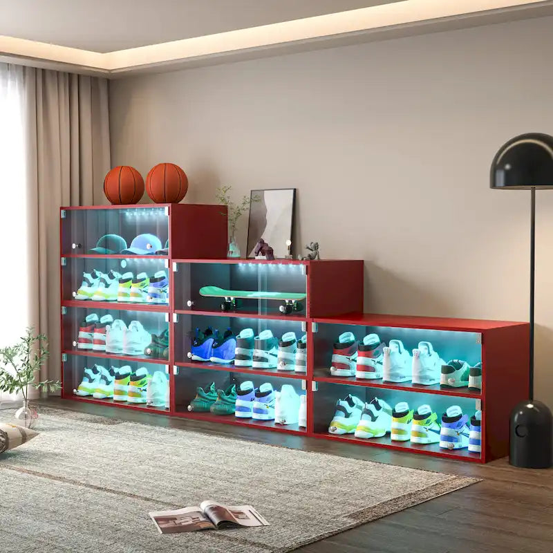 Glass-Door Shoe Storage Cabinet with RGB Lighting