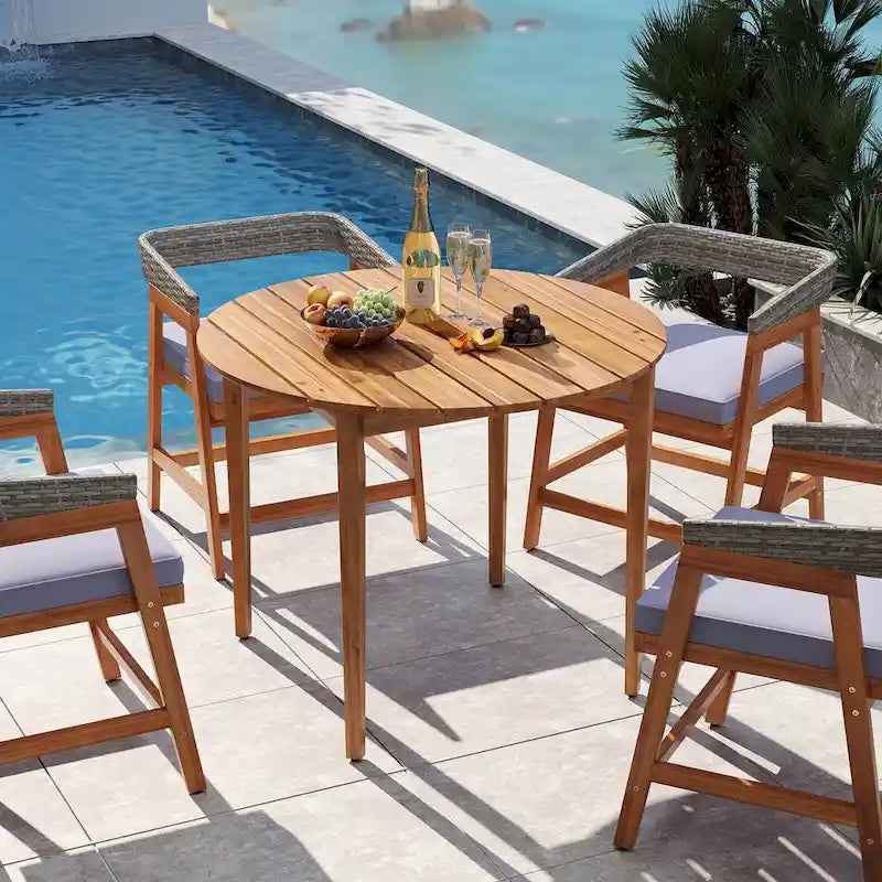 Round Outdoor Acacia Wood Dining Table