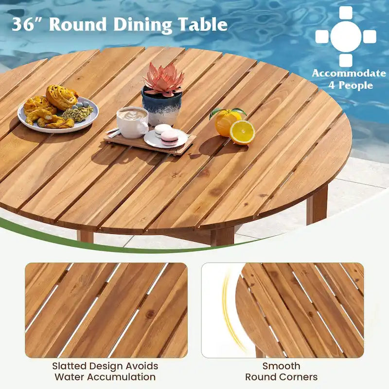 Round Outdoor Acacia Wood Dining Table