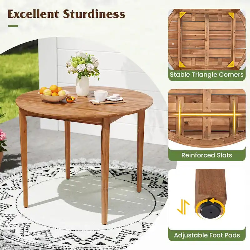 Round Outdoor Acacia Wood Dining Table