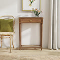 Solid Wood Console Accent Table with Cane Shelf