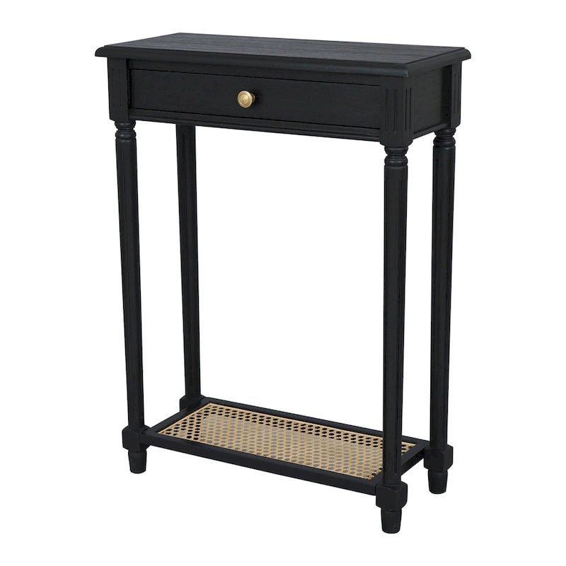 Solid Wood Console Accent Table with Cane Shelf