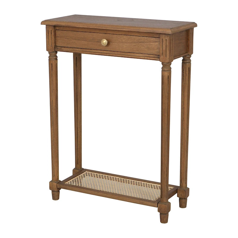 Solid Wood Console Accent Table with Cane Shelf