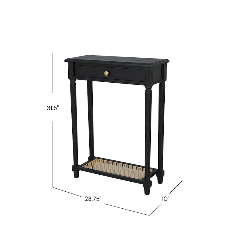 Solid Wood Console Accent Table with Cane Shelf