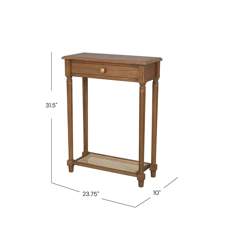 Solid Wood Console Accent Table with Cane Shelf