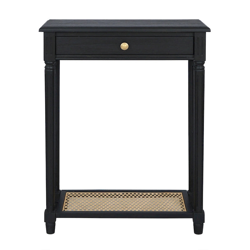 Solid Wood Console Accent Table with Cane Shelf