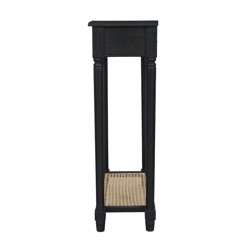 Solid Wood Console Accent Table with Cane Shelf