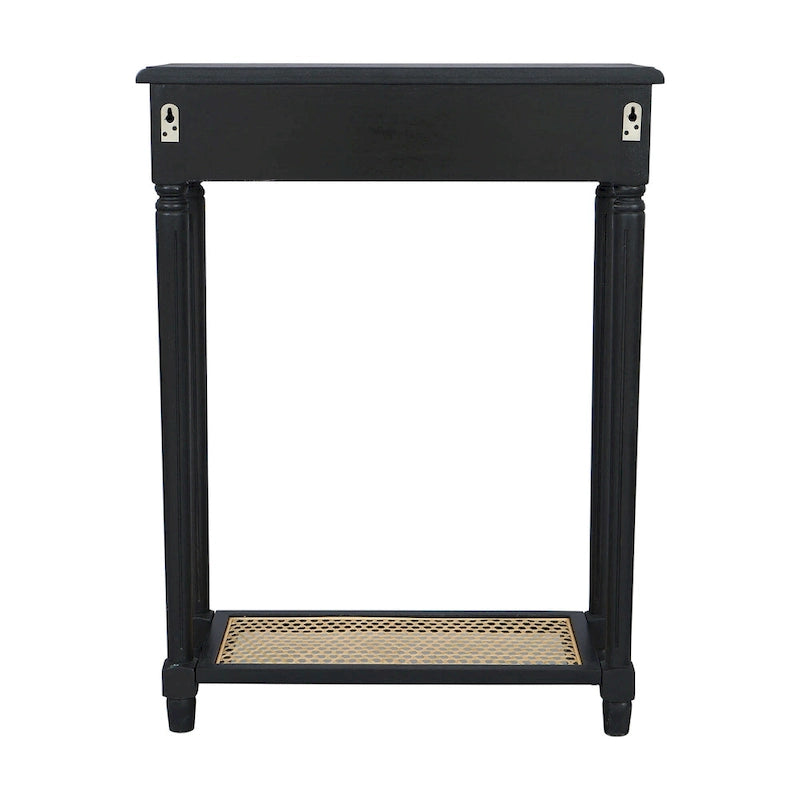 Solid Wood Console Accent Table with Cane Shelf