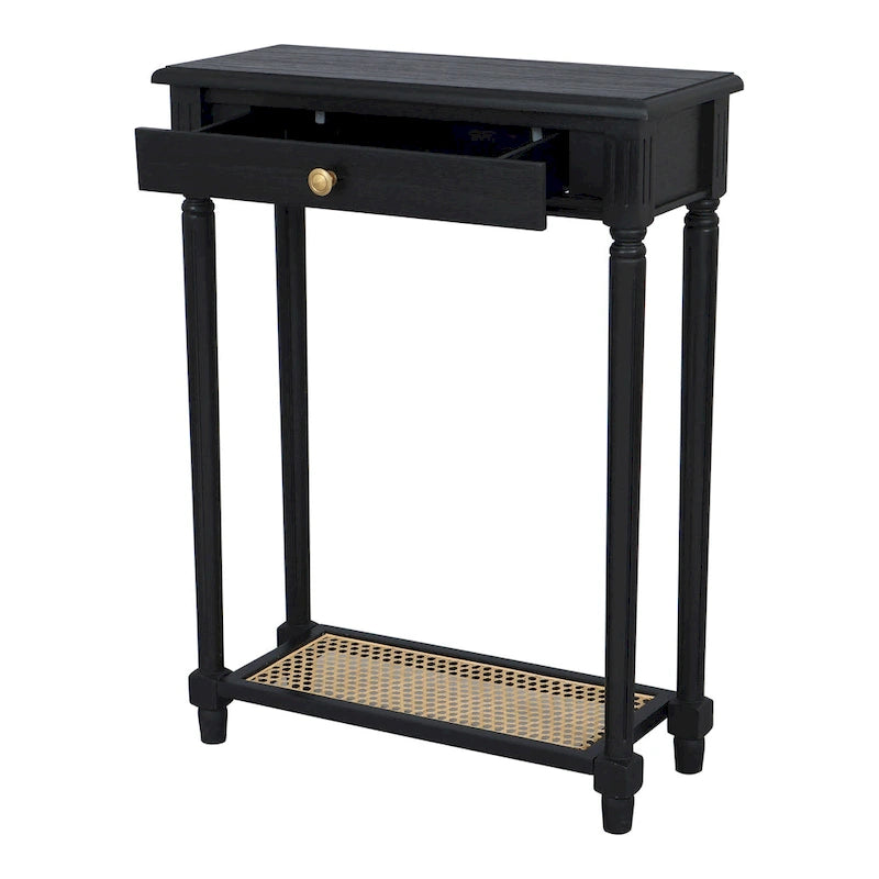 Solid Wood Console Accent Table with Cane Shelf
