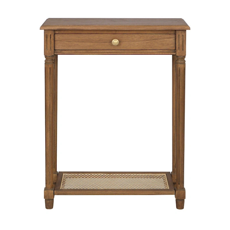 Solid Wood Console Accent Table with Cane Shelf