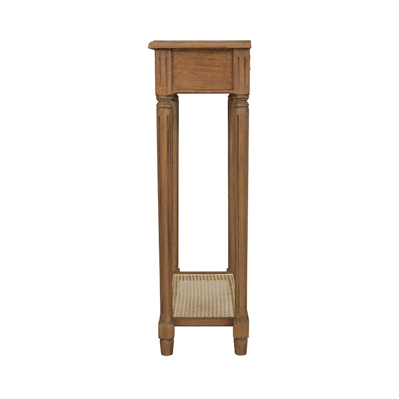 Solid Wood Console Accent Table with Cane Shelf