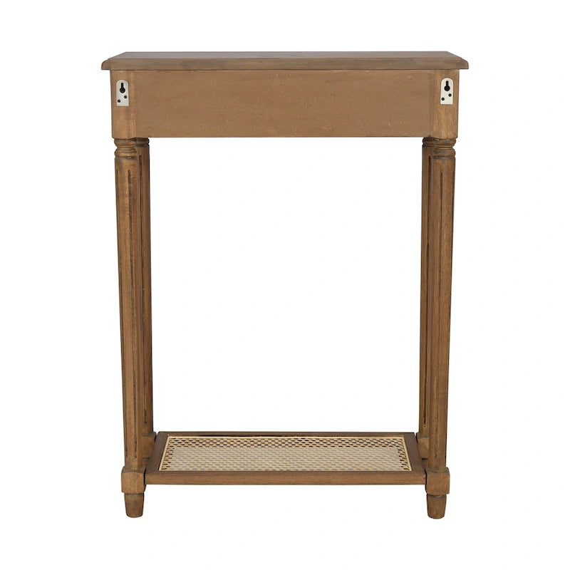 Solid Wood Console Accent Table with Cane Shelf