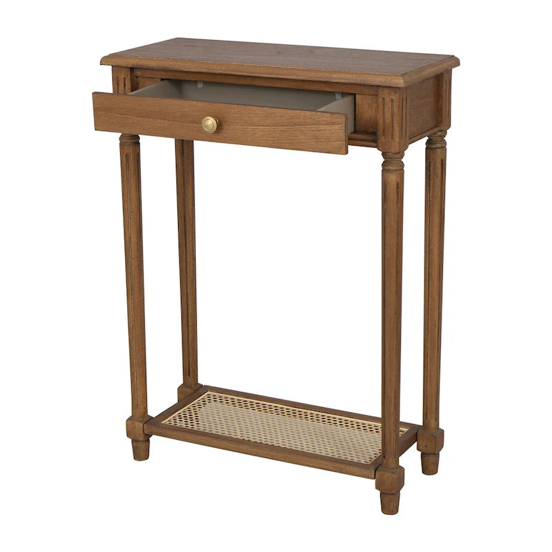 Solid Wood Console Accent Table with Cane Shelf