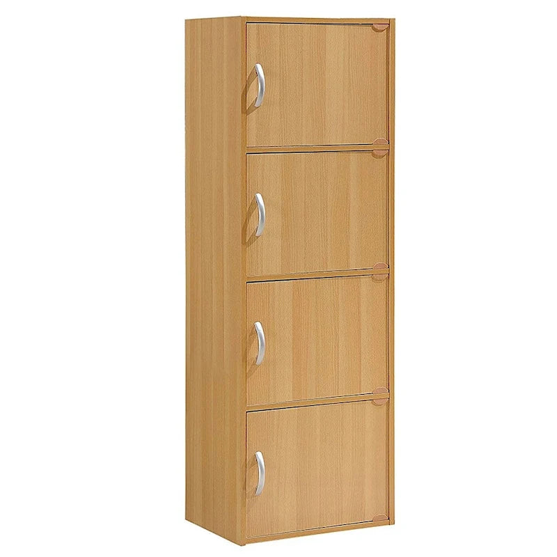 Hodedah 4 Door Enclosed Multipurpose Storage Cabinet for Home or Office, Beech - 35