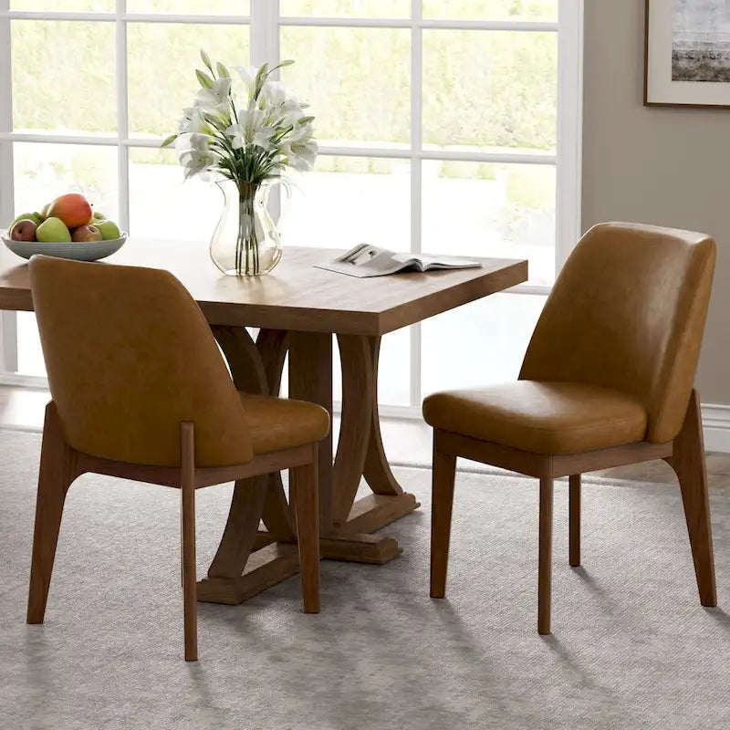 set of 2 upholstered side chairs with wooden legs, suitable for kitchen, dining room and office