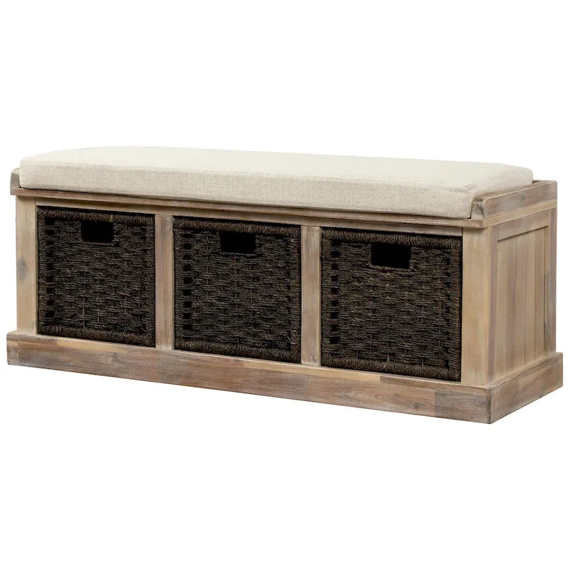 Entryway Storage Bench with Cushion and Baskets