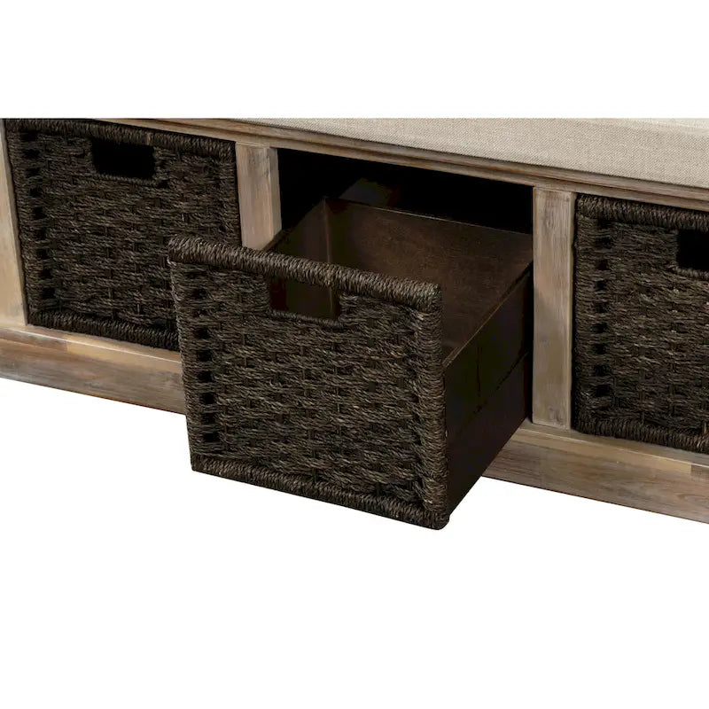 Entryway Storage Bench with Cushion and Baskets