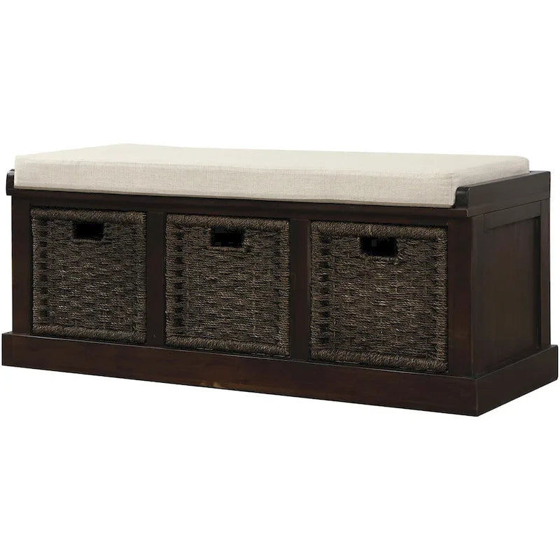 Entryway Storage Bench with Cushion and Baskets