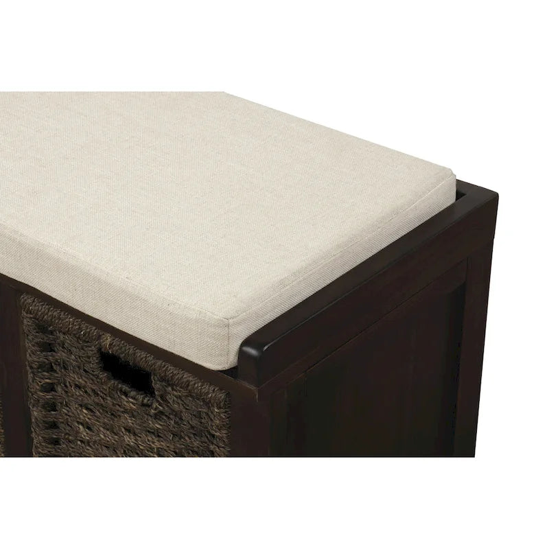 Entryway Storage Bench with Cushion and Baskets