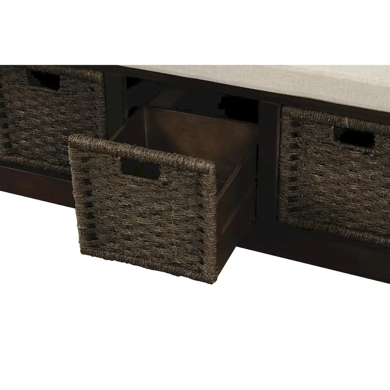 Entryway Storage Bench with Cushion and Baskets
