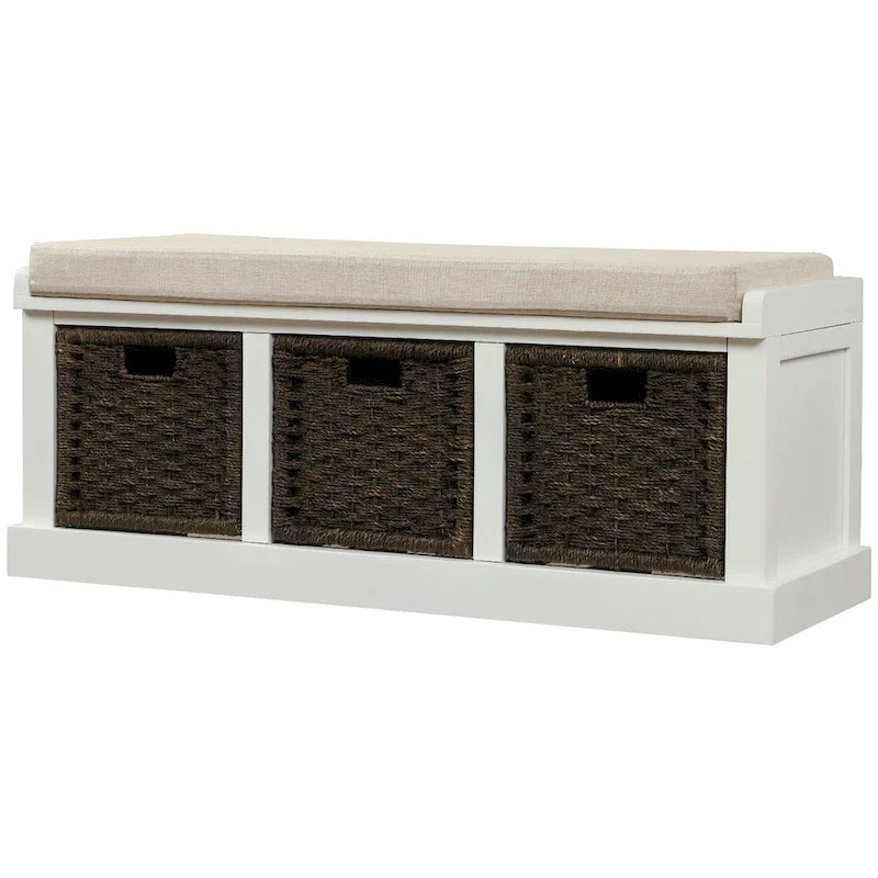 Entryway Storage Bench with Cushion and Baskets