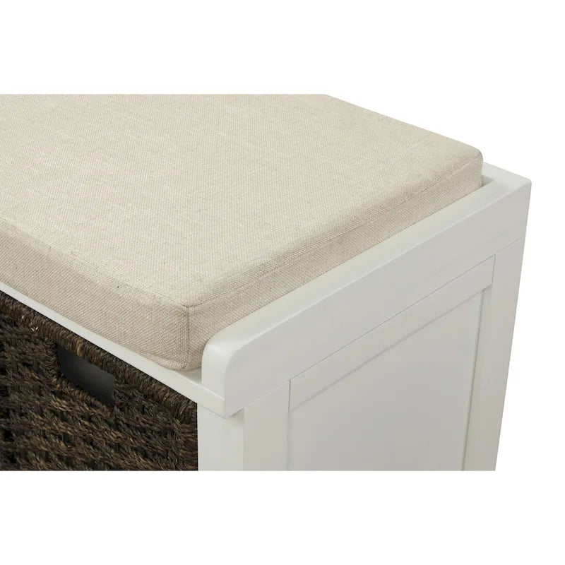 Entryway Storage Bench with Cushion and Baskets