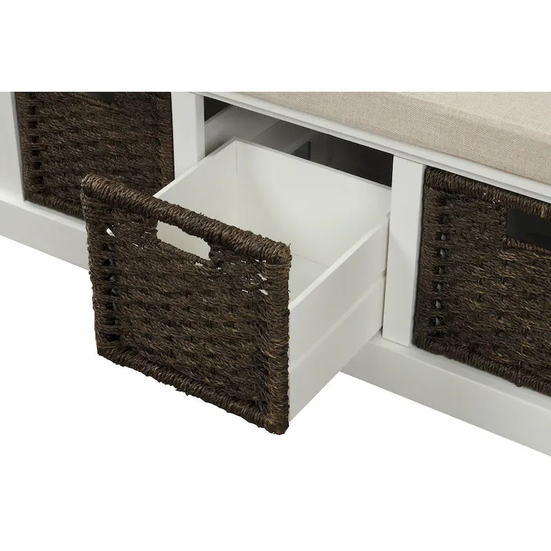 Entryway Storage Bench with Cushion and Baskets