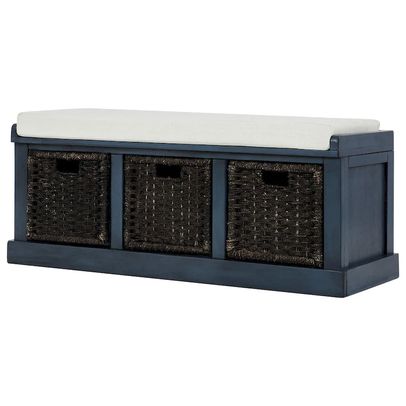 Entryway Storage Bench with Cushion and Baskets