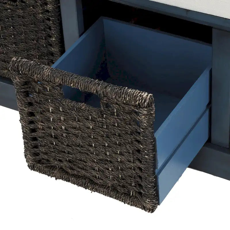 Entryway Storage Bench with Cushion and Baskets