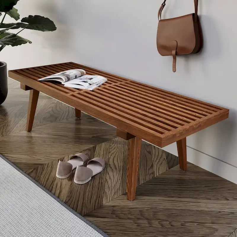 48-Inch Slatted Wood Entryway Bench