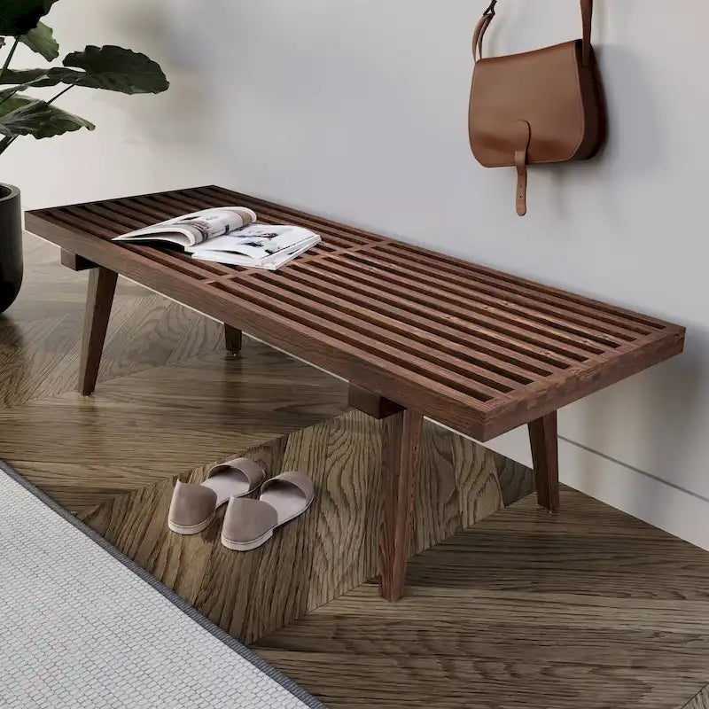 48-Inch Slatted Wood Entryway Bench