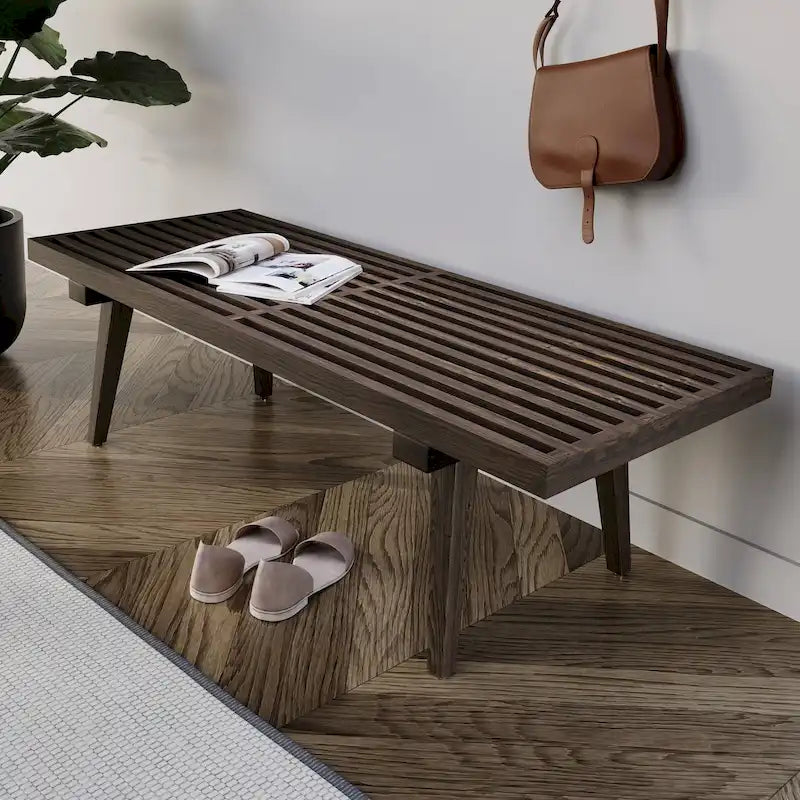 48-Inch Slatted Wood Entryway Bench