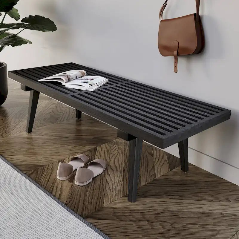 48-Inch Slatted Wood Entryway Bench