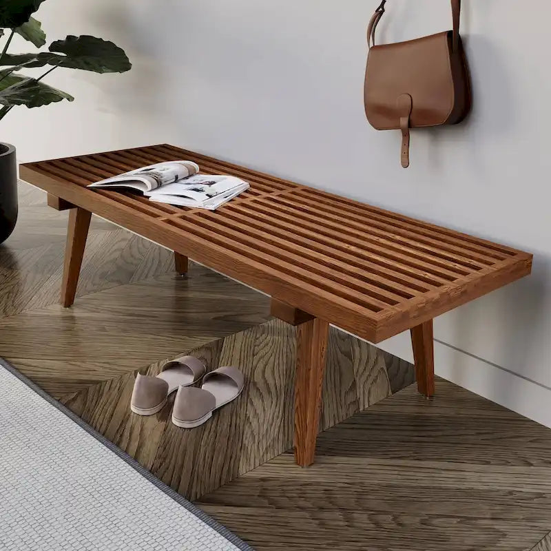 48-Inch Slatted Wood Entryway Bench