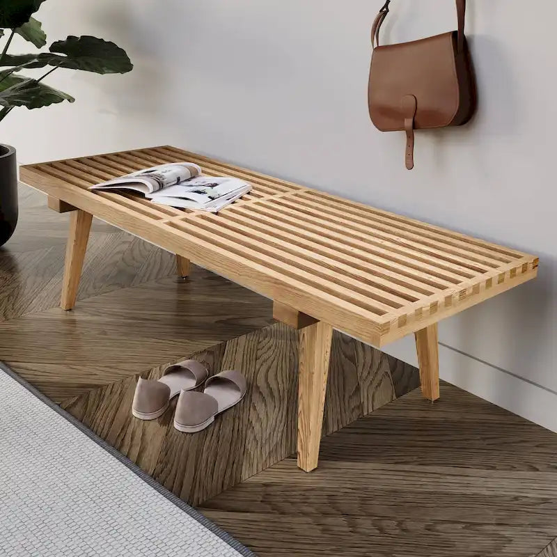 48-Inch Slatted Wood Entryway Bench