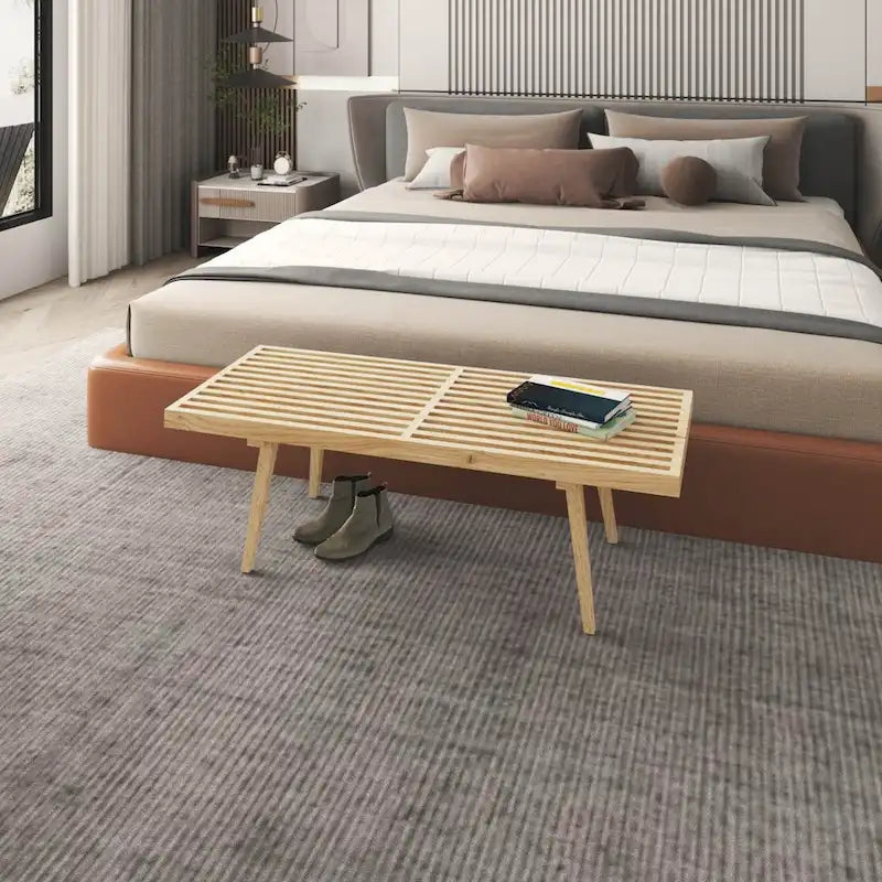 48-Inch Slatted Wood Entryway Bench