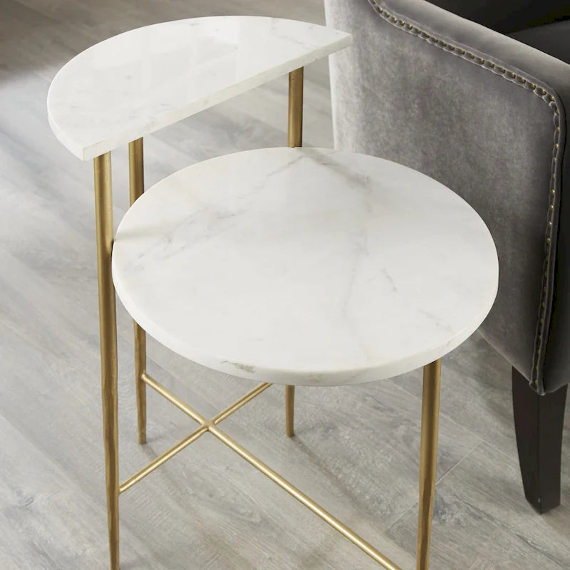 White Marble-Top Two-Tier Accent Table