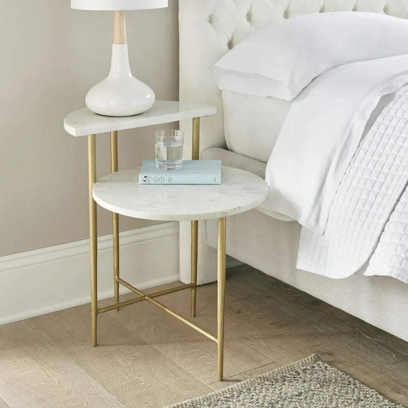 White Marble-Top Two-Tier Accent Table