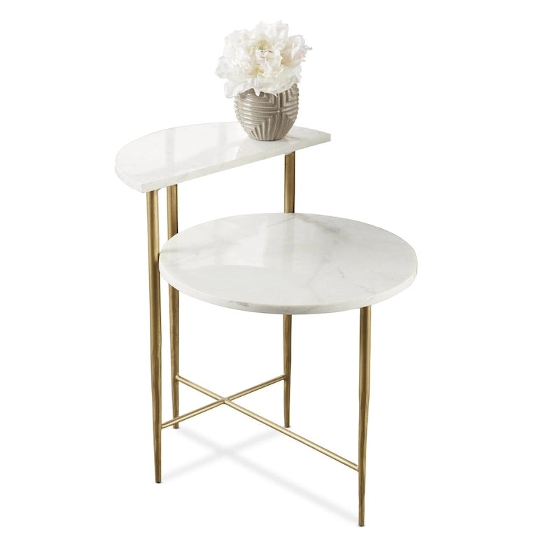 White Marble-Top Two-Tier Accent Table